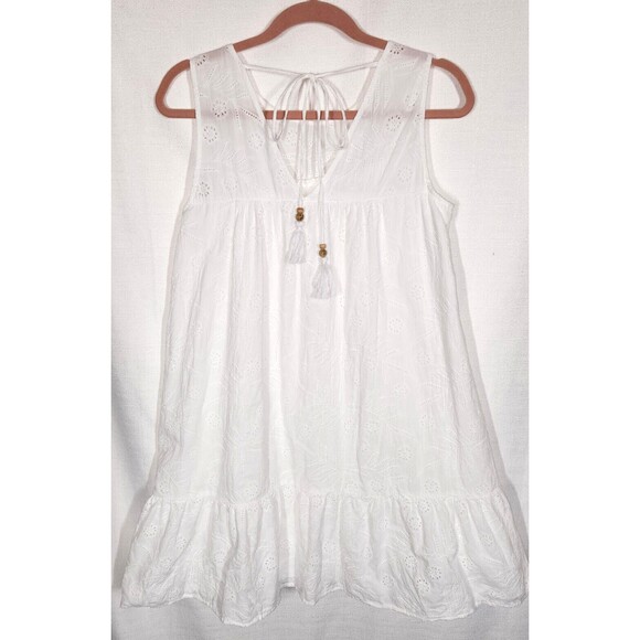 Lucky Brand White Cotton Eyelet Tassel Tie Beachy Boho Dress Size Small - Picture 3 of 9